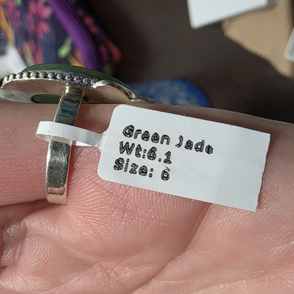 Jade Cabachon 925 Sterling Silver Ring Size 6 - Picture 3 of 4